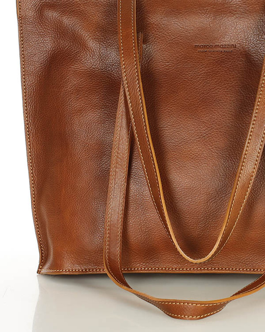 Duża torba shopperka biznesowa damska skórzana - MARCO MAZZINI brązowa