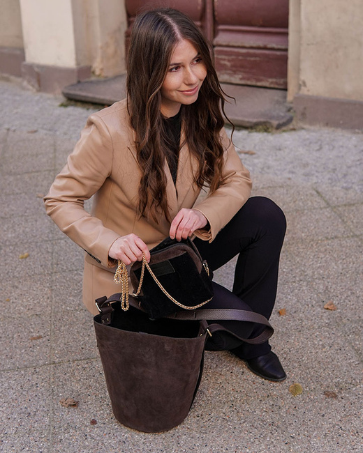 Torebka damska worek hobo bag skóra naturalna - MARCO MAZZINI czarna