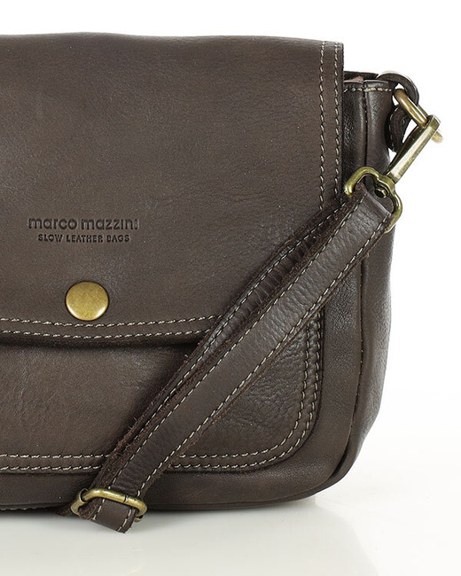Torebka listonoszka z miękkiej skóry półksiężyc - MARCO MAZZINI ciemno brązowa