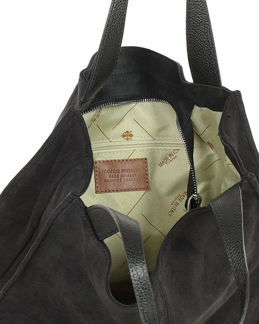 Czarna torba zamszowa ze skóry typu shopper - MARCO MAZZINI