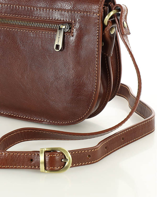 Skórzana torebka saddle bag półksiężyc sztywna skóra - MARCO MAZZINI brązowa