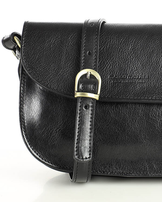 Czarna skórzana torebka saddle bag półksiężyc sztywna skóra - MARCO MAZZINI