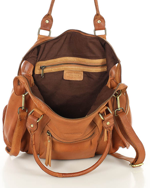 Torebka skórzany kuferek vintage old pelle MARCO MAZZINI brąz camel