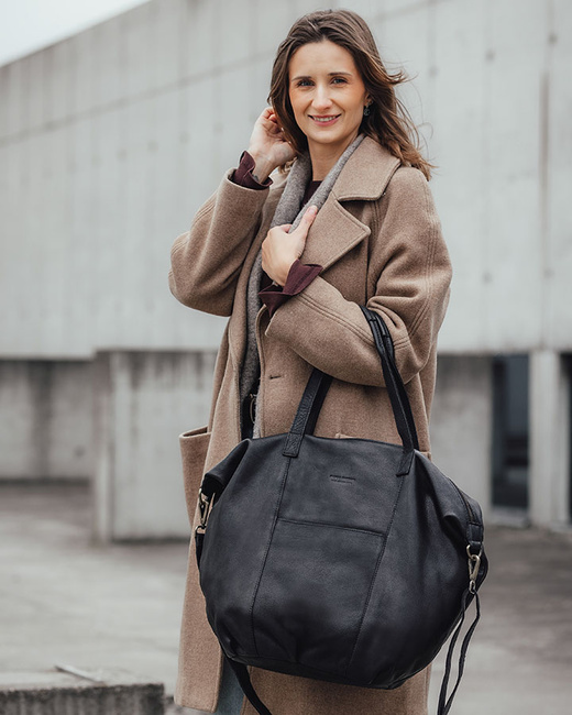 Torba damska skórzana shopper z kieszeniami - It bag MARCO MAZZINI czarna