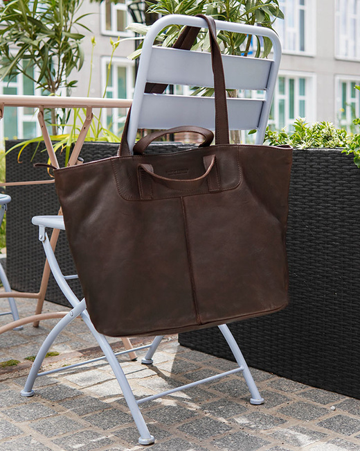 Duża torba shopper skórzana podwójne rączki - MARCO MAZZINI ciemny brąz