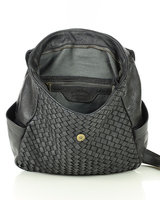 Plecak damski skórzany pleciony z kieszeniami A4 - MARCO MAZZINI czarny