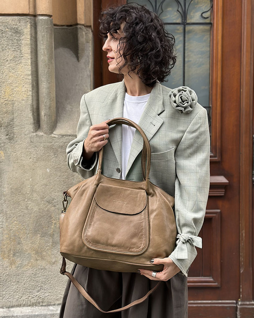 MARCO MAZZINI Torebka skórzana shopper bag ispirato dalla natura beżowy taupe