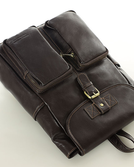 Damski plecak miejski skórzany A4 retro style - MARCO MAZZINI ciemny brąz