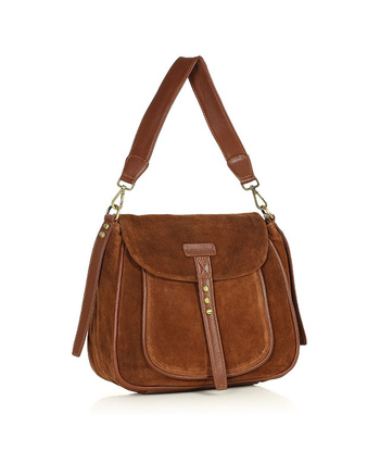 Torebka zamszowa saddle bag skórzana na ramię - MARCO MAZZINI brąz camel
