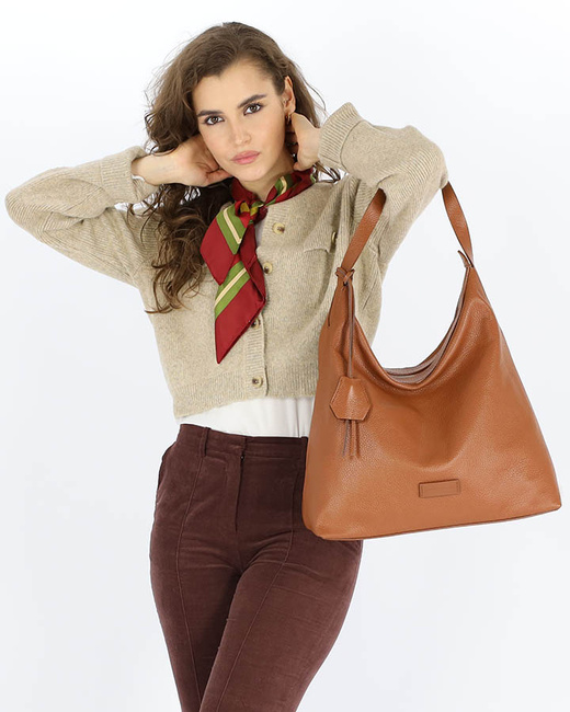 Torebka damska worek hobo bag skóra naturalna - MARCO MAZZINI brąz camel