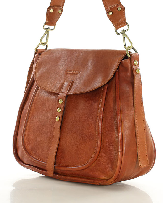 Saddle bag skórzana torebka damska na ramię - MARCO MAZZINI brąz kamelowy