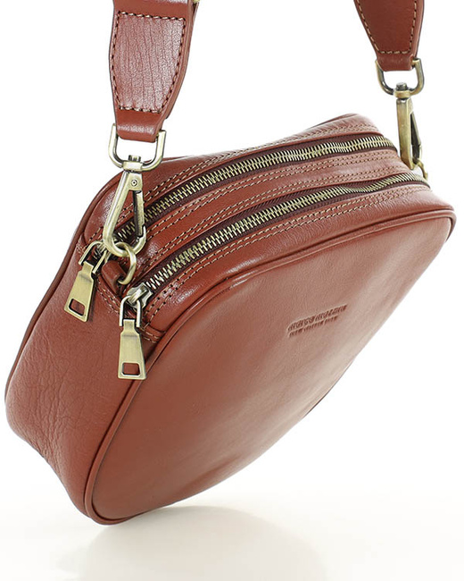 Torba skórzana na dwa zamki crossbody camera bag - MARCO MAZZINI brązowy