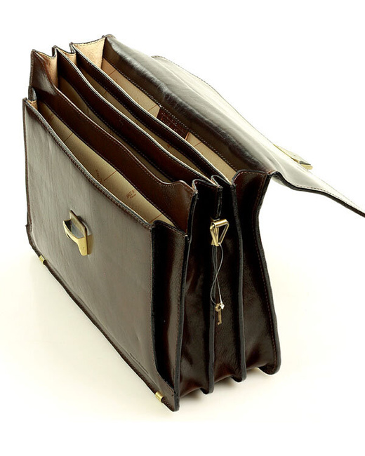 Teczka męska skórzana MARCO MAZZINI handmade - ROBERTO Classic ciemny brąz