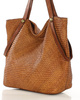 Duża torebka pleciona shopperka ze skóry - MARCO MAZZINI camelowa