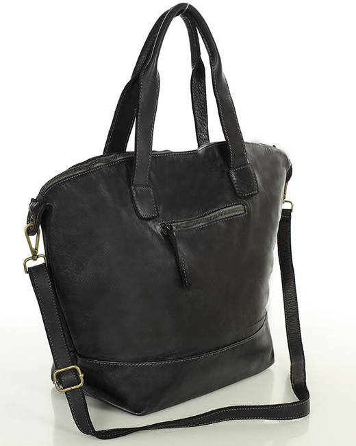 Duża torba shopper czarna A4 z miękkiej włoskiej skóry Marco Mazzini