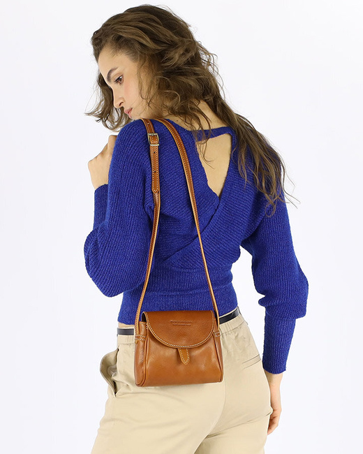 Mini torebka na telefon i portfel ze skóry pouch bag - MARCO MAZZINI camel