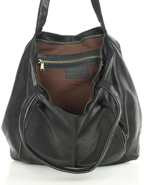 Miękka torba typu shopper skórzana na ramię - MARCO MAZZINI - czarny
