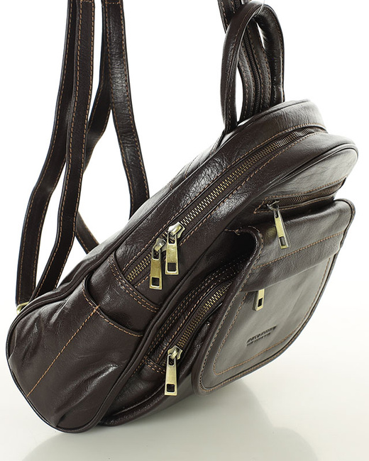 Plecak skórzany damski perfekcyjna organizacja - MARCO MAZZINI brąz