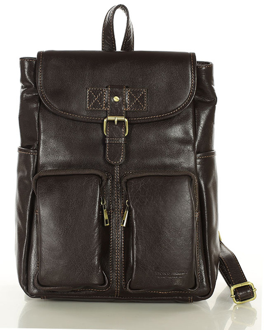 Damski plecak miejski skórzany A4 retro style - MARCO MAZZINI ciemny brąz