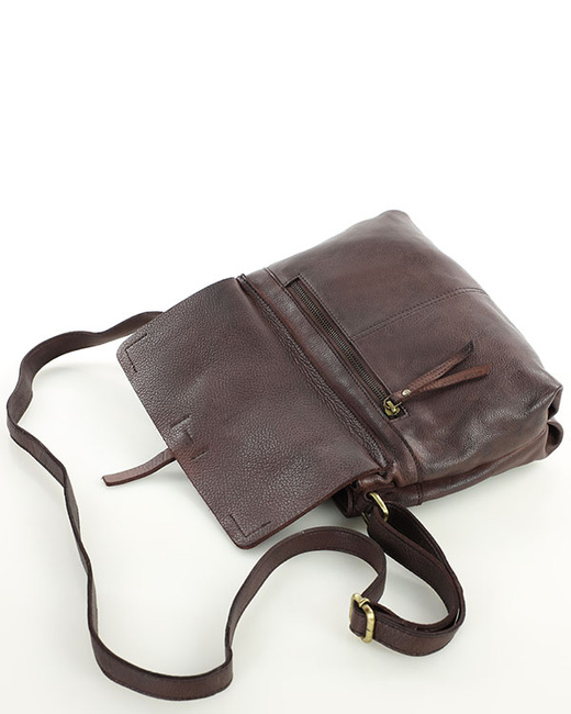 Torebka skórzana listonoszka damska messenger bag - MARCO MAZZINI czekoladowy brąz