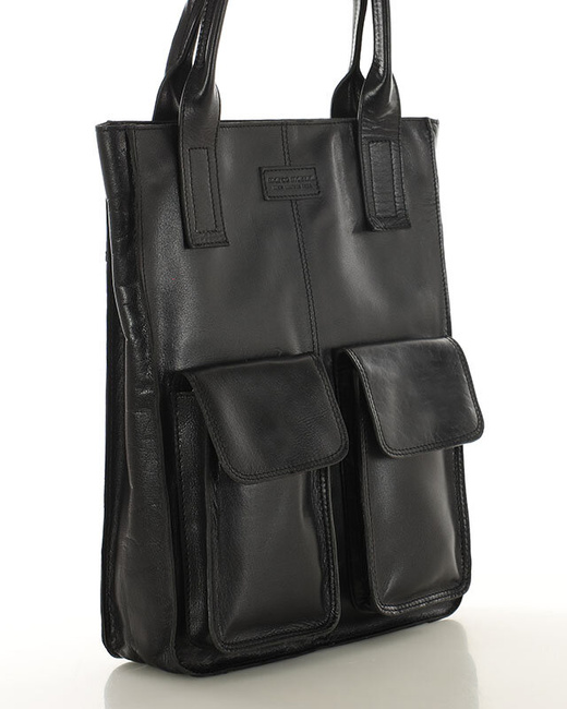 Torebka z kieszonkami skórzana dobrze zorganizowany shopper - MARCO MAZZINI czarny