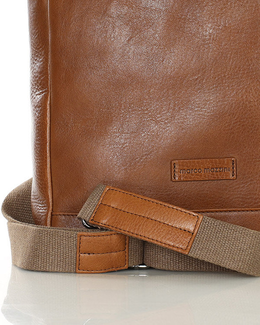 Elegancki plecak damski duży torba skórzana premium MARCO MAZZINI kamelowy