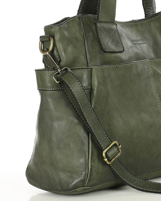 Torebka damska skórzana z kieszeniami na zewnątrz - MARCO MAZZINI zielona