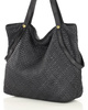 Duża torebka pleciona shopperka ze skóry - MARCO MAZZINI czarna