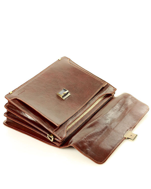 Teczka męska skórzana MARCO MAZZINI handmade - ROBERTO Classic brązowa