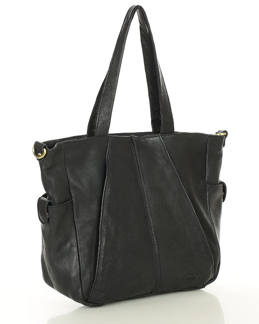 Miękka torebka skórzana shopperka na ramię - MARCO MAZZINI - czarna