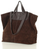 Duża torba zamszowa skórzana podwójne rączki - MARCO MAZZINI ciemny brąz
