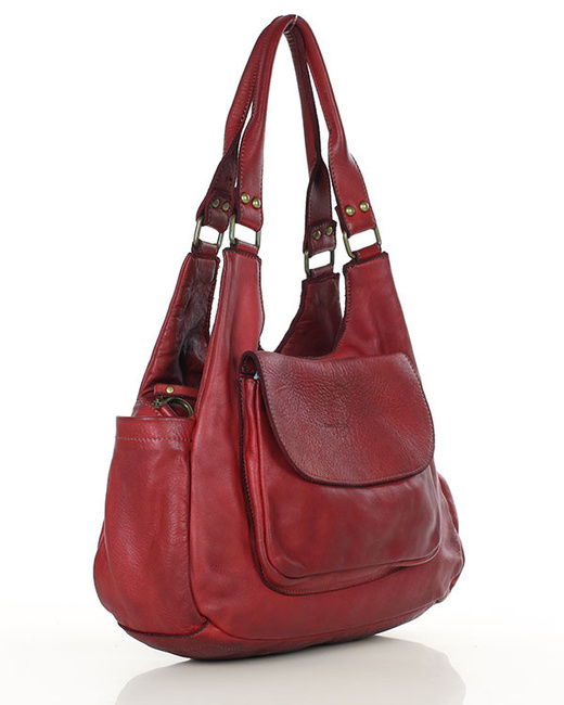 Włoska torebka skórzana z kieszenią retro bag handmade - MARCO MAZZINI bordo czerwona