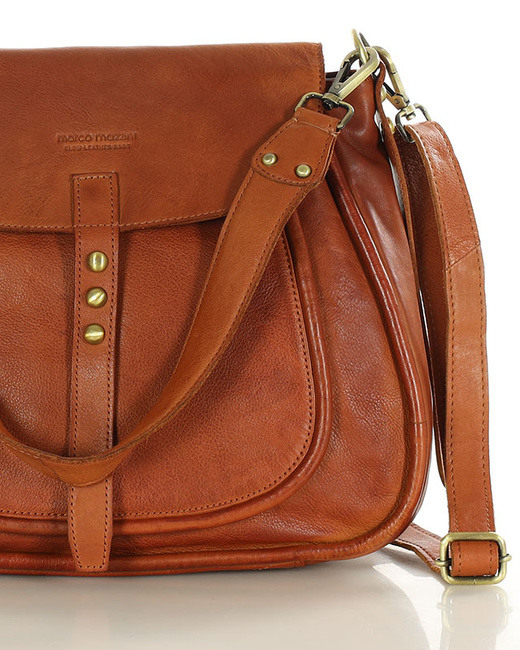 Saddle bag skórzana torebka damska na ramię - MARCO MAZZINI brąz kamelowy