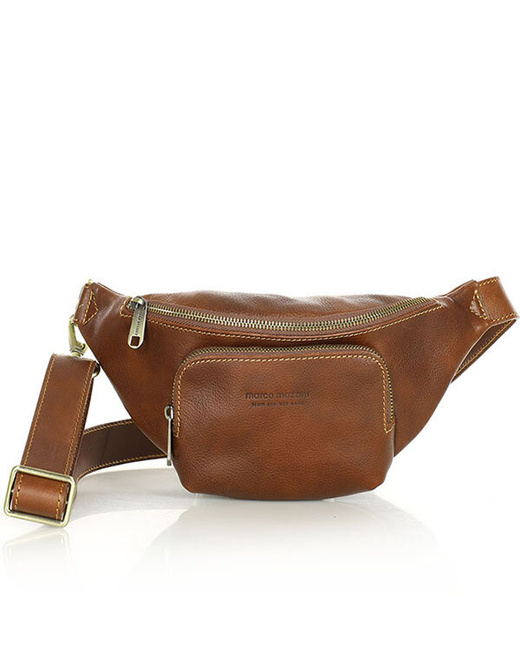 Torebka nerka na szerokim pasku skórzana premium pelle - MARCO MAZZINI brązowa