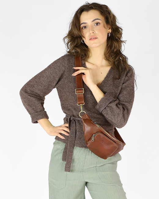 Torebka nerka na szerokim pasku skórzana premium pelle - MARCO MAZZINI brązowa