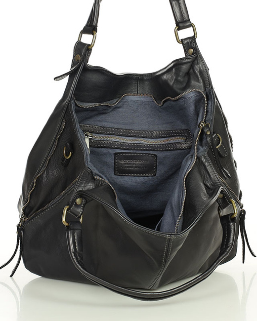 Torba skórzana wysokogatunkowa na ramię styl miejski shoulder leather bag - MARCO MAZZINI czarna