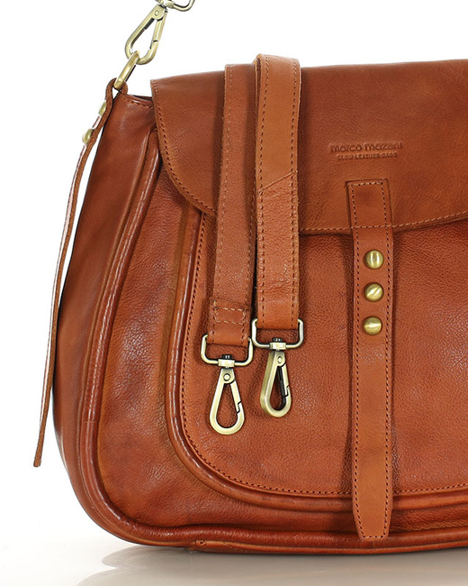 Saddle bag skórzana torebka damska na ramię - MARCO MAZZINI brąz kamelowy