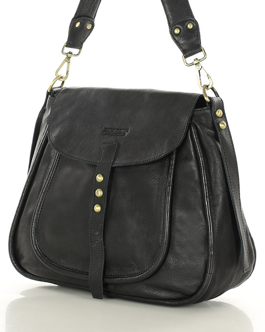 Saddle bag skórzana torebka damska na ramię - MARCO MAZZINI czarna