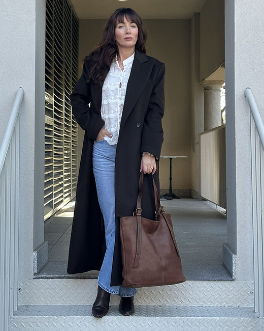 Torebka damska shopper z regulacją rączek skóra old pelle - MARCO MAZZINI brąz