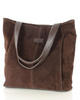 Miękka torba zamszowa skórzana shopper na ramię - MARCO MAZZINI - ciemny brąz
