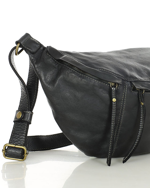 Uniwersalna torebka nerka półksiężyc crossbody runway - skóra naturalna Marco Mazzini czarny