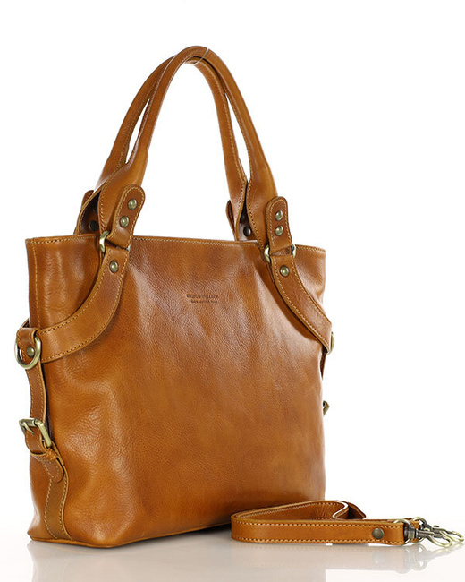 Torebka biznesowa damska kuferek skórzany premium bag - MARCO MAZZINI camel