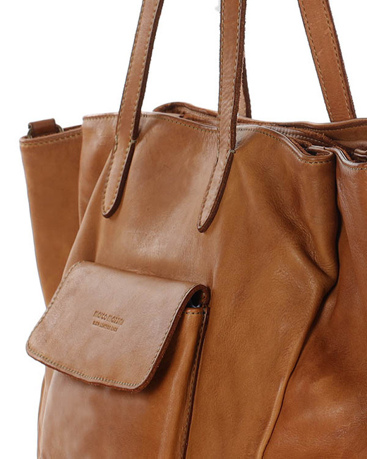 Torebka damska trzykomorowa shopperka skórzana - MARCO MAZZINI brąz camel