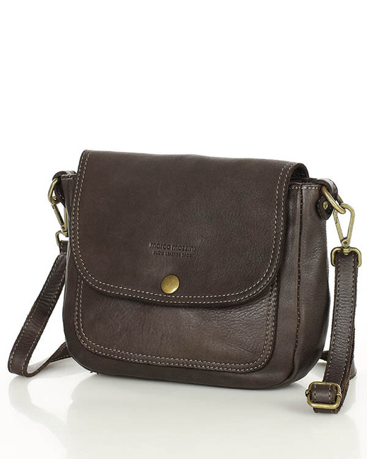 Torebka listonoszka z miękkiej skóry półksiężyc - MARCO MAZZINI ciemno brązowa