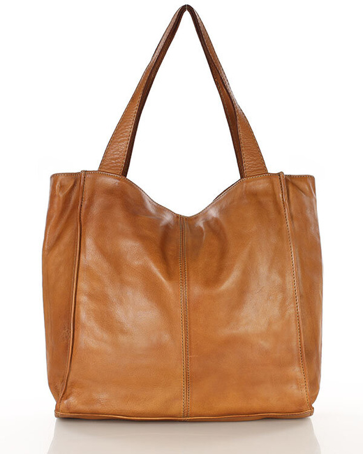 Duża skórzana torebka shopper na ramię – MARCO MAZZINI brązowa camel, idealna na miasto