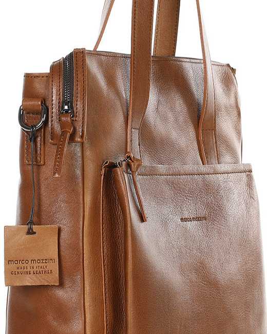 Luksusowa torebka shopperka aktówka skórzana MARCO MAZZINI camelowa
