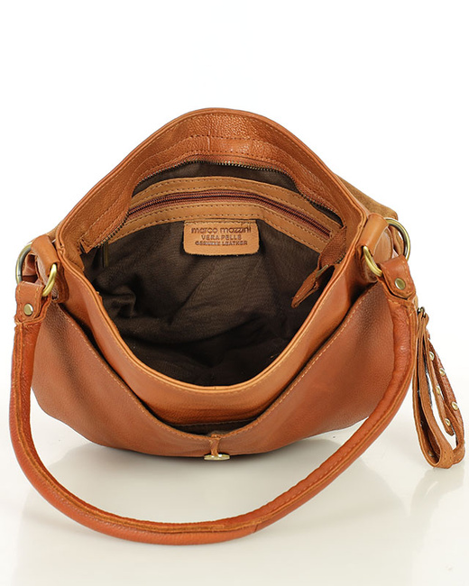 Torebka na ramię listonoszka duża skórzana - MARCO MAZZINI brąz camelowy