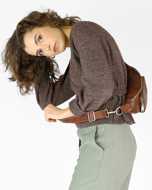 Torebka nerka na szerokim pasku skórzana premium pelle - MARCO MAZZINI brązowa