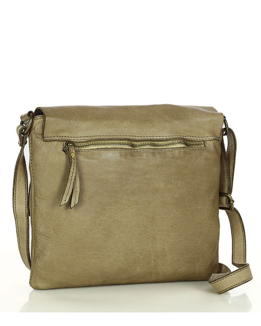 Torebka skórzana listonoszka stylowy minimalizm ala messenger leather bag - MARCO MAZZINI beż taupe