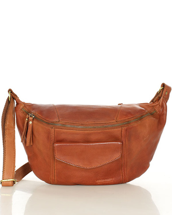 Duża nerka skórzana damska torebka przez ramię z kieszonkami MARCO MAZZINI brąz camel